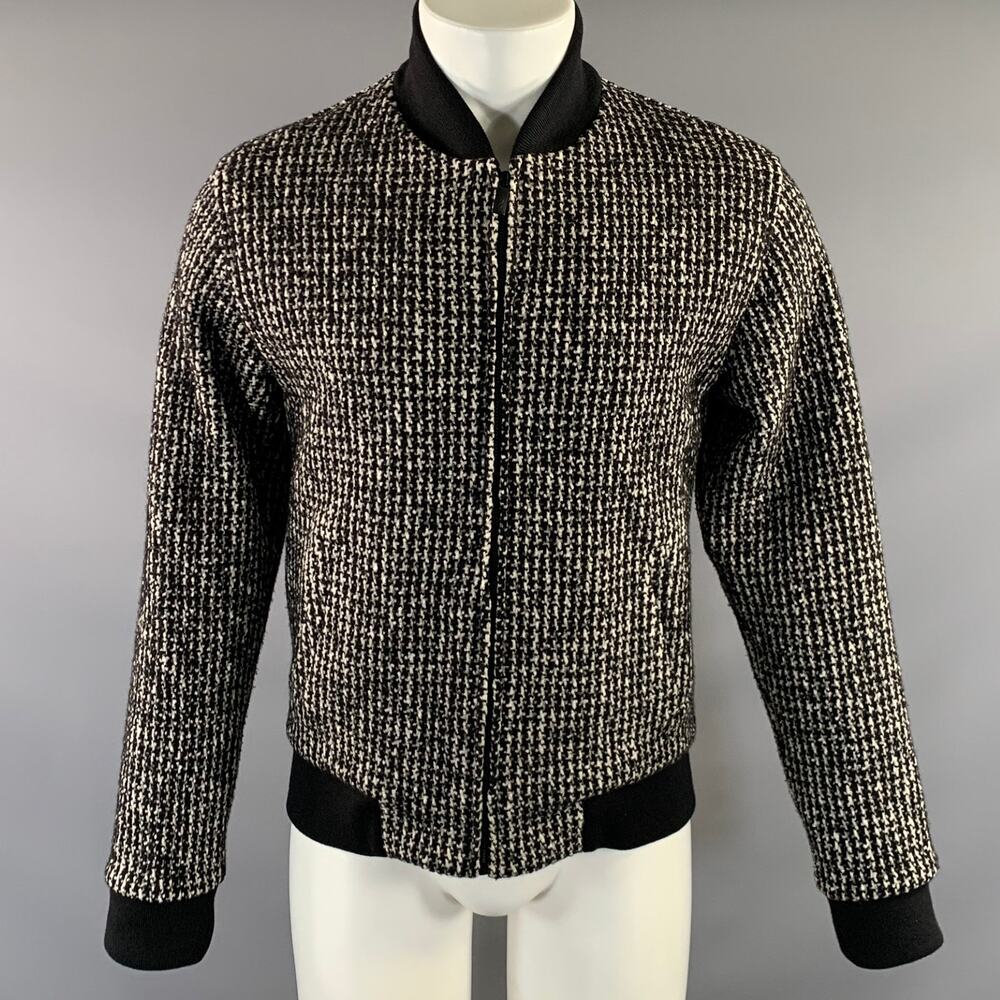 AGNÈS B. Size S White Black Houndstooth Wool Cotton Zip Up Jacket